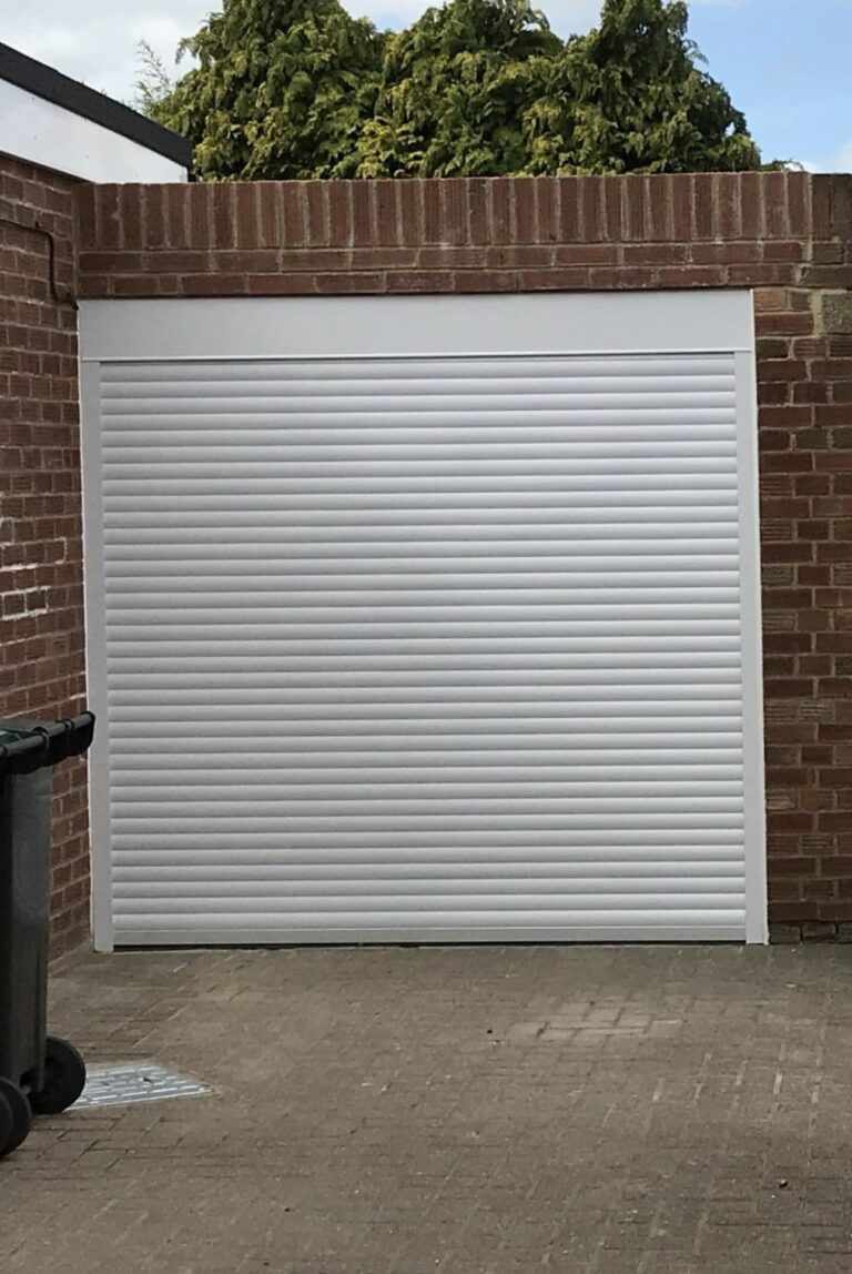 Roller garage door, white with a Direct Fix No Frame Door